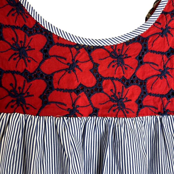 English Factory Blouse Women Medium Blue White Pinstripe Poppy Lace Embroidered - Picture 5 of 11